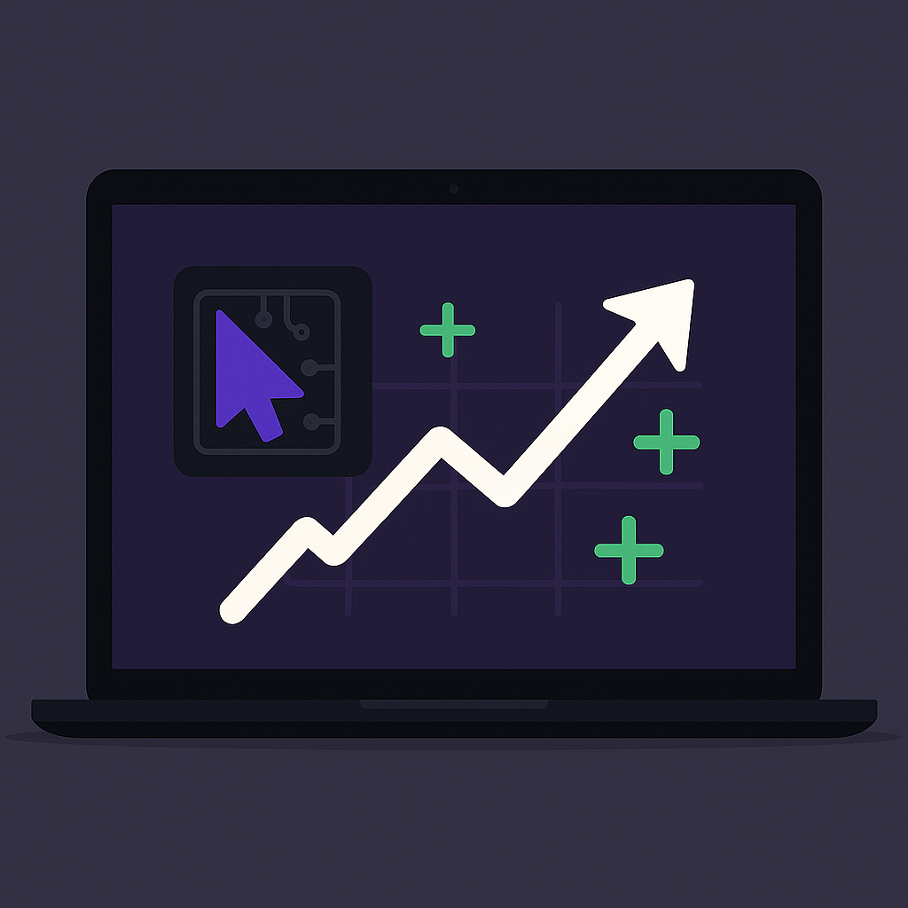 Laptop met stijgende groeigrafiek en KeepUp Digital-icoon – resultaten, meer leads en online groei