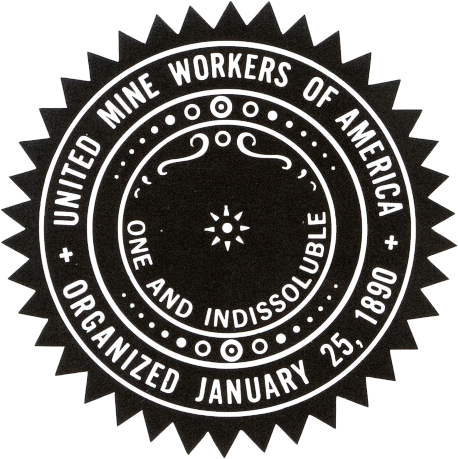 A black and white logo for the united mine workers of america