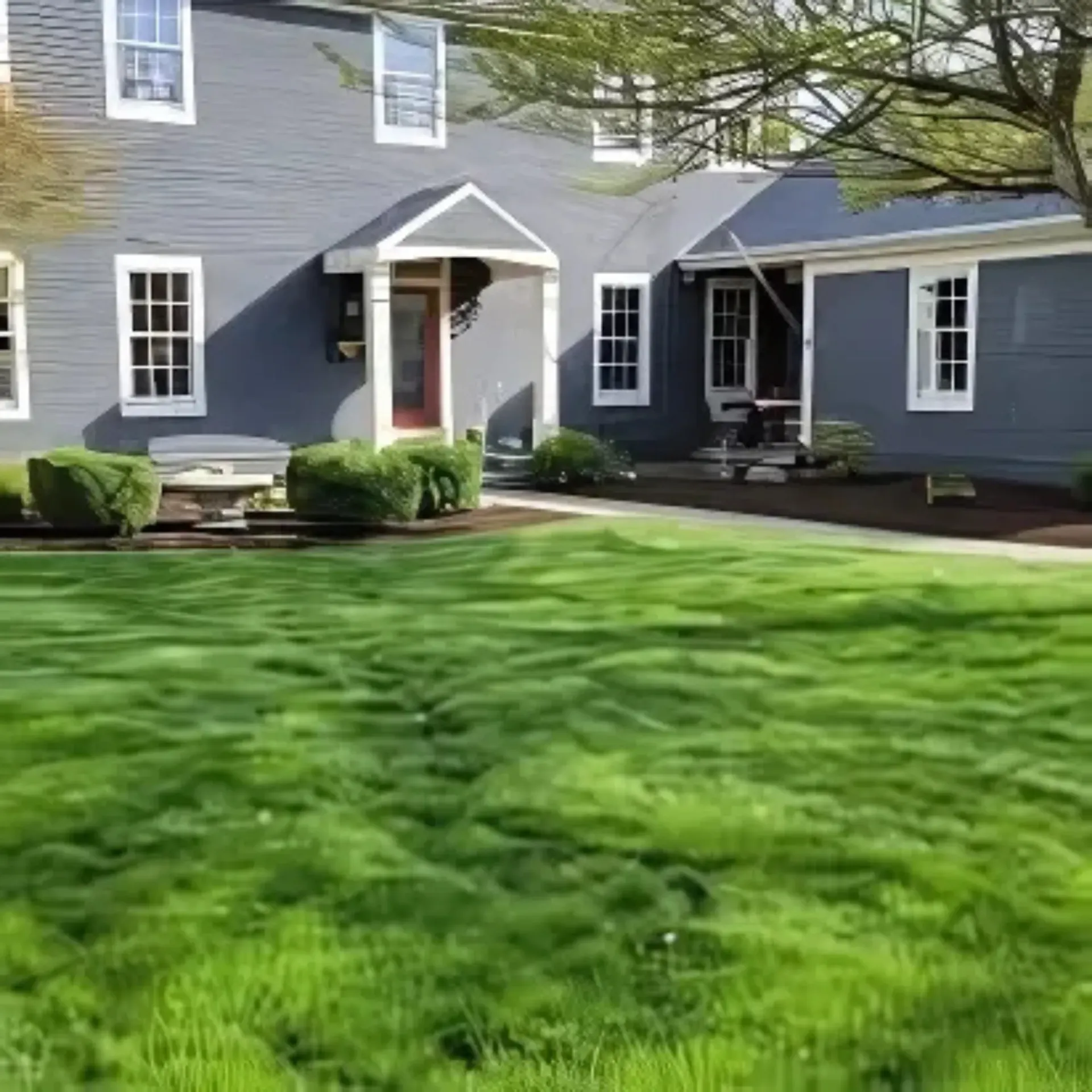 Green Wave Lawn Care - A large house with a lush green lawn in front of it.