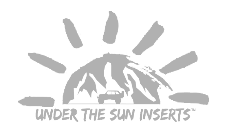 Jeep Grille Inserts. Under the Sun Inserts Logo in greyscale.