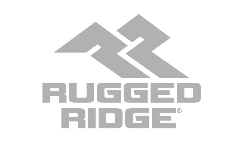 Jeep Accessories. Rugged Ridge Logo in greyscale.