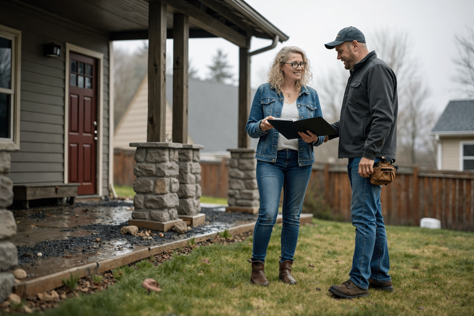 Roofing contractor reviewing insurance claim findings with Weber County homeowner