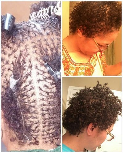 A collage of three pictures of a woman 's hair