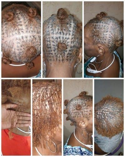 A collage of photos of a woman 's hair being styled.