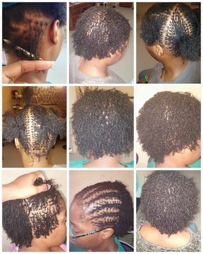 A collage of photos of a woman 's hair