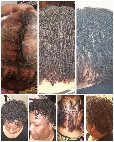 A collage of photos of a woman 's hair before and after being braided.