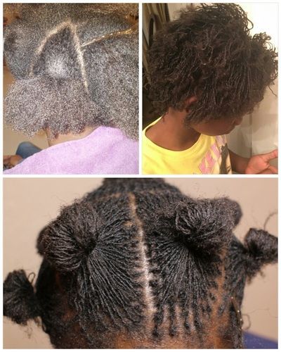 A collage of three pictures of a child 's hair.