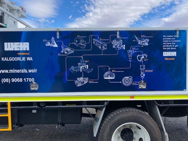A truck with a diagram on the side of it