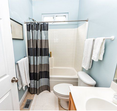 Blue Bathroom — Bedford, VA — Walker’s Plumbing