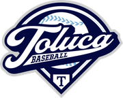 Toluca Baseball logo in navy blue, white, and light blue. Includes a baseball diamond shape and baseball.