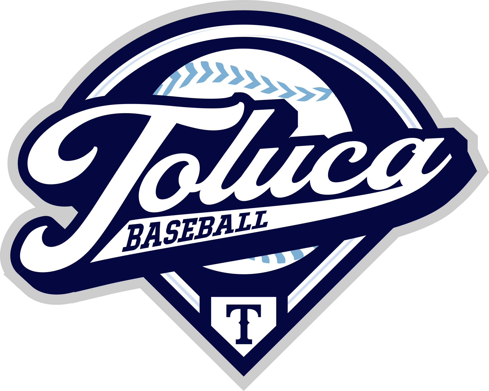 Toluca Baseball logo in navy blue, white, and light blue. Includes a baseball diamond shape and baseball.