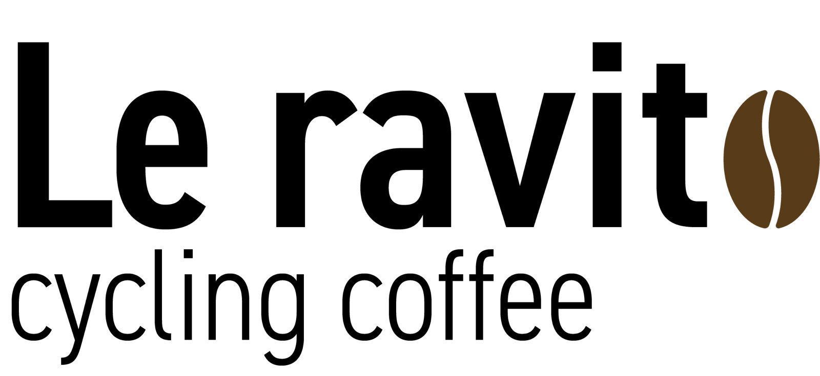 Logo du café cycliste « Le ravit », texte noir avec icône de grain de café.