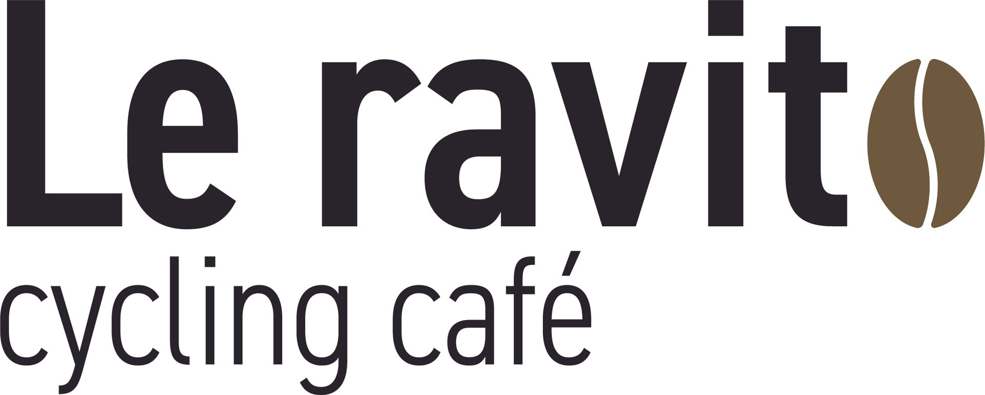 Logo du café cycliste « Le ravit », texte noir avec icône de grain de café.