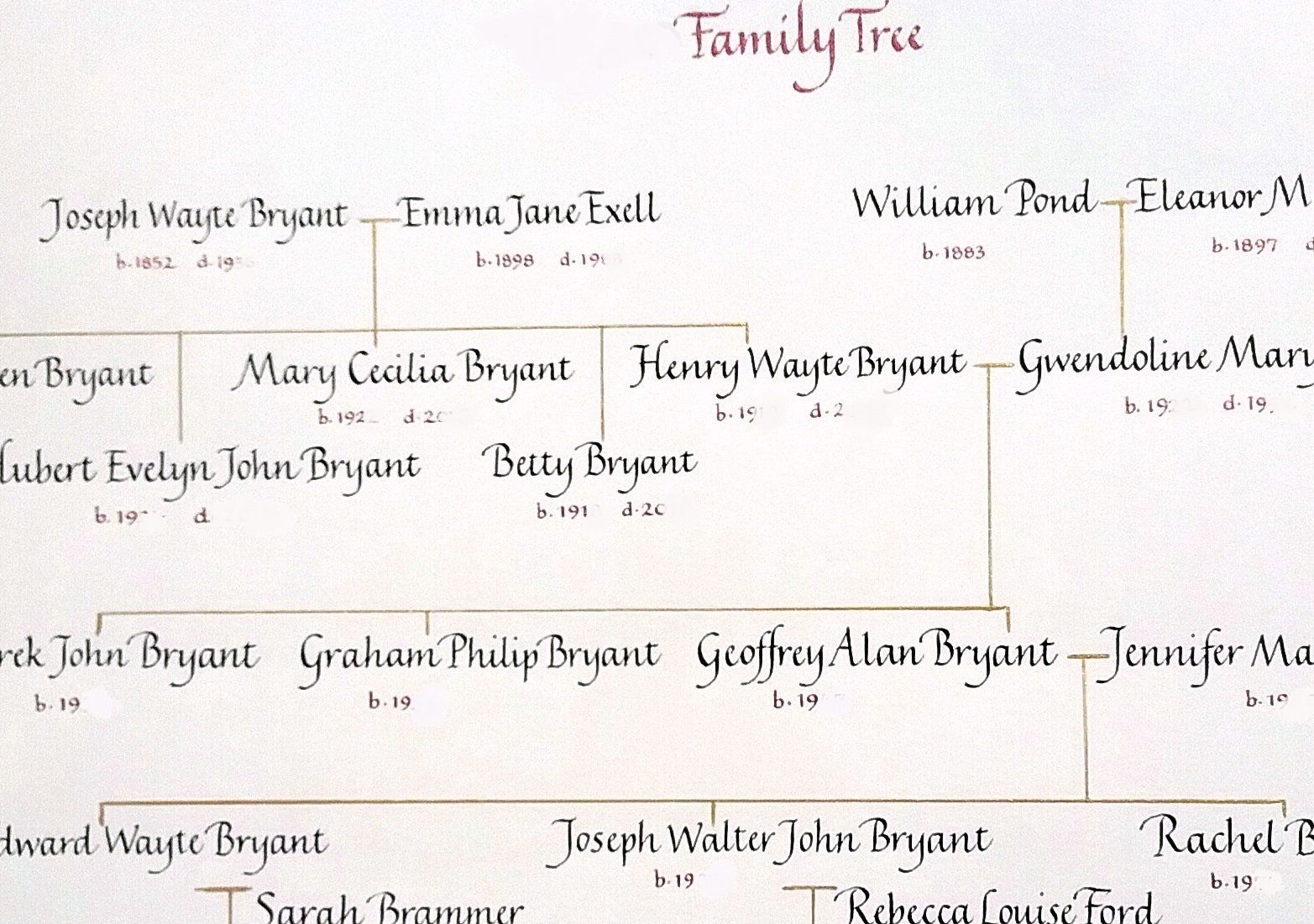 Hand drawn family tree calligraphy