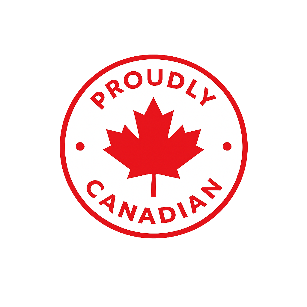 Proudly Canadian badge with a red maple leaf representing our towing company.