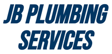 The logo for jb plumbing services is blue and white.