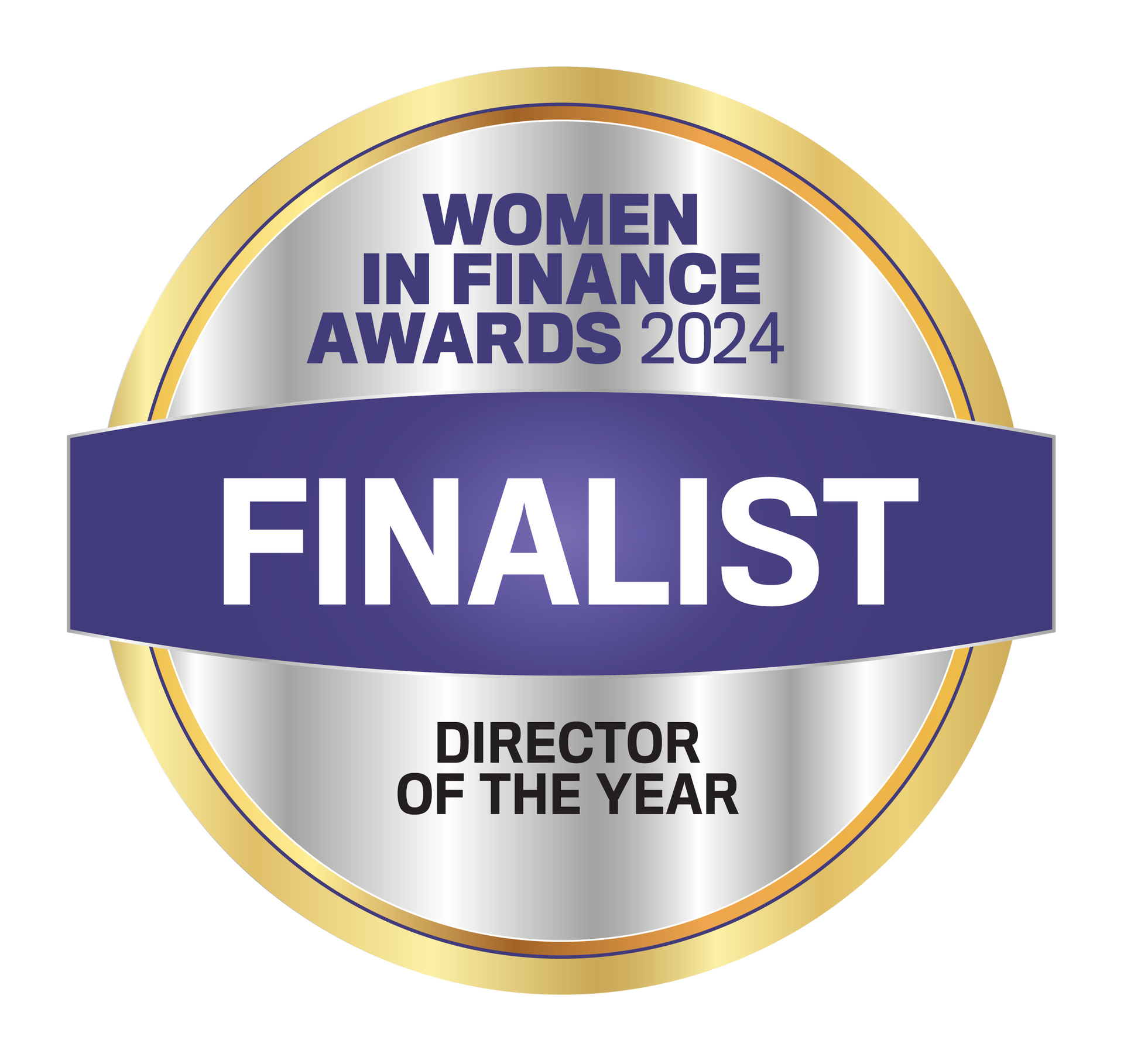A women in finance awards finalist director of the year badge.