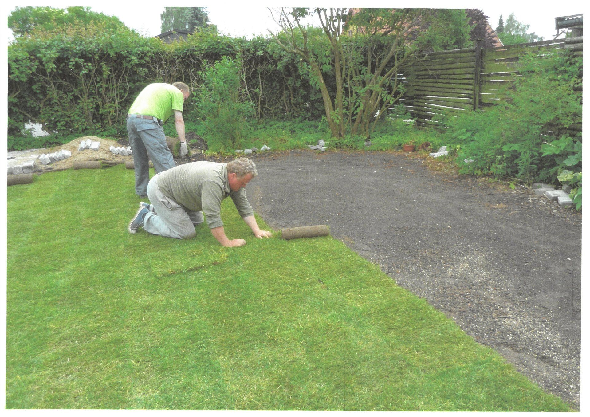 Mand ruller græsplæne ud