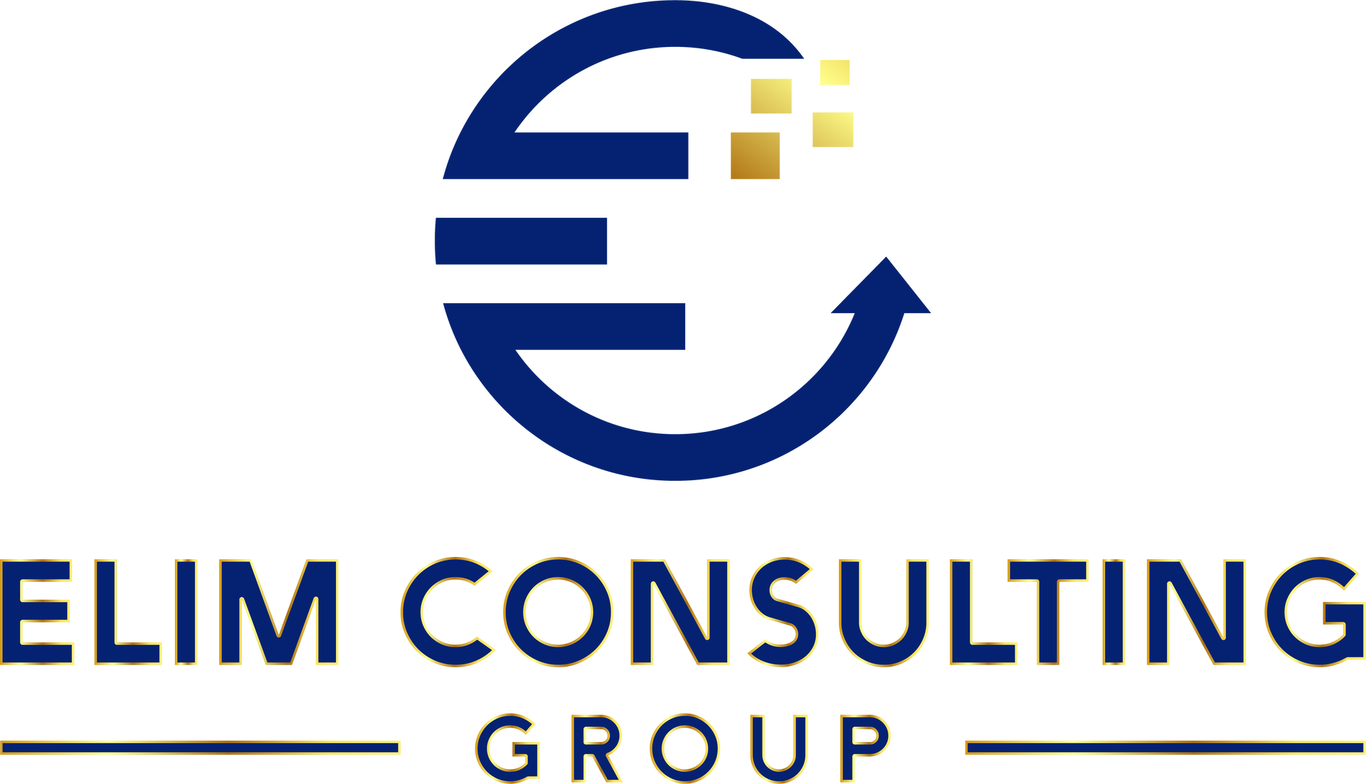 The logo for elim consulting group is blue and gold.