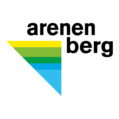 Das Logo von Arenen Berg ist ein Dreieck mit einem Regenbogen aus Farben.