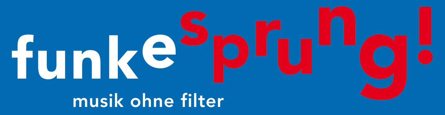 Ein blaues Schild mit der Aufschrift „Funke Spring Musik ohne Filter“