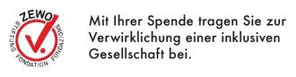 Logo mit Häkchen und Text: „Mit Ihrer Spende tragen Sie zur Verwirklichung einer inklusiven Gesellschaft bei“.