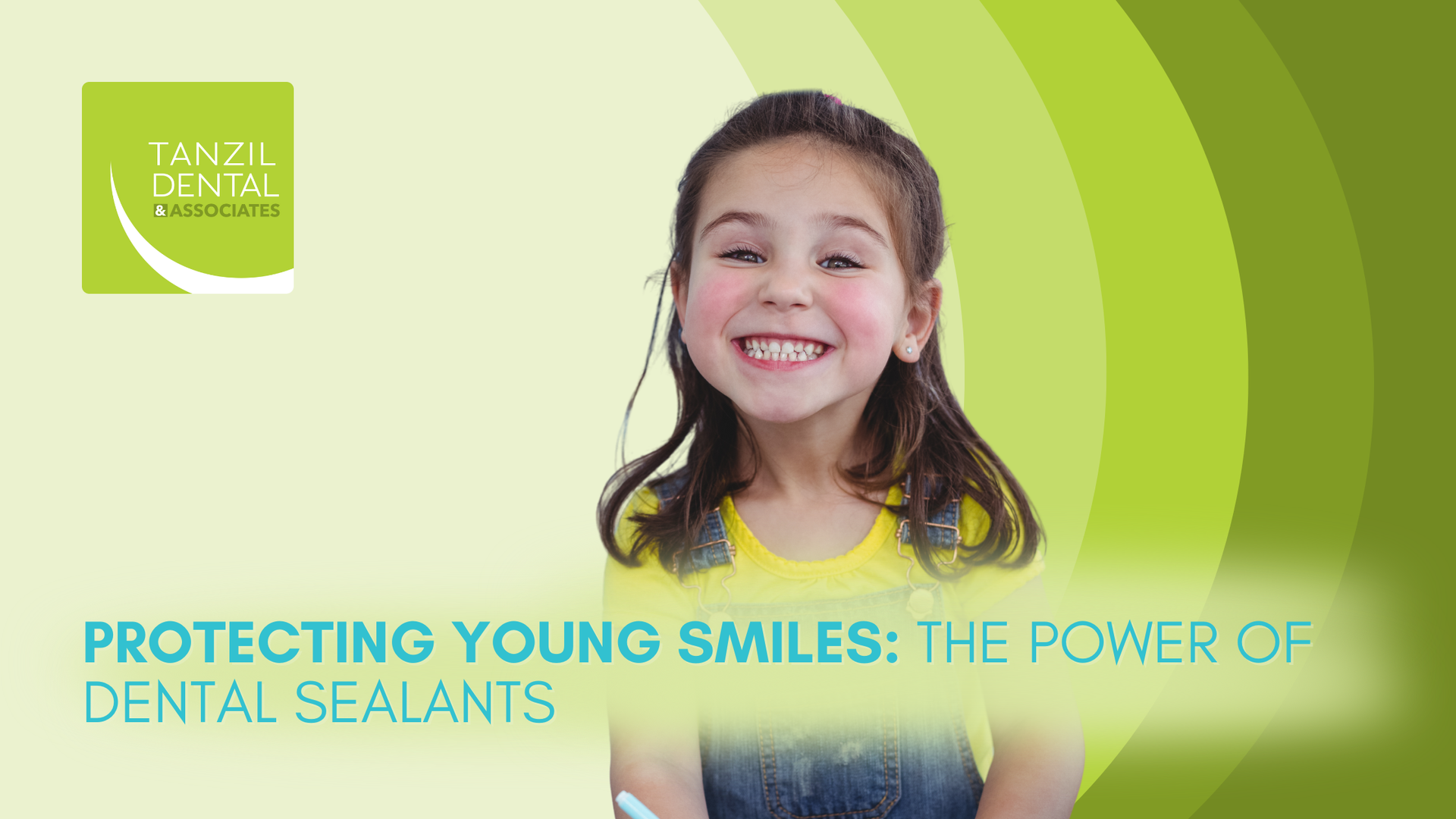 Girl smiling, yellow shirt. Text: