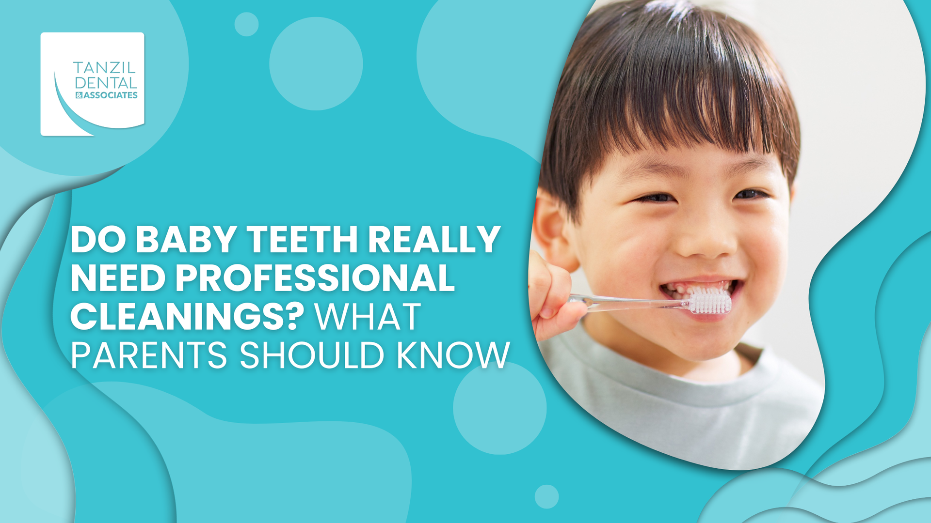 A smiling child brushes teeth, headline: 