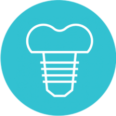 An icon of a dental implant in a blue circle.