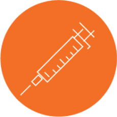 An icon of a syringe in an orange circle.