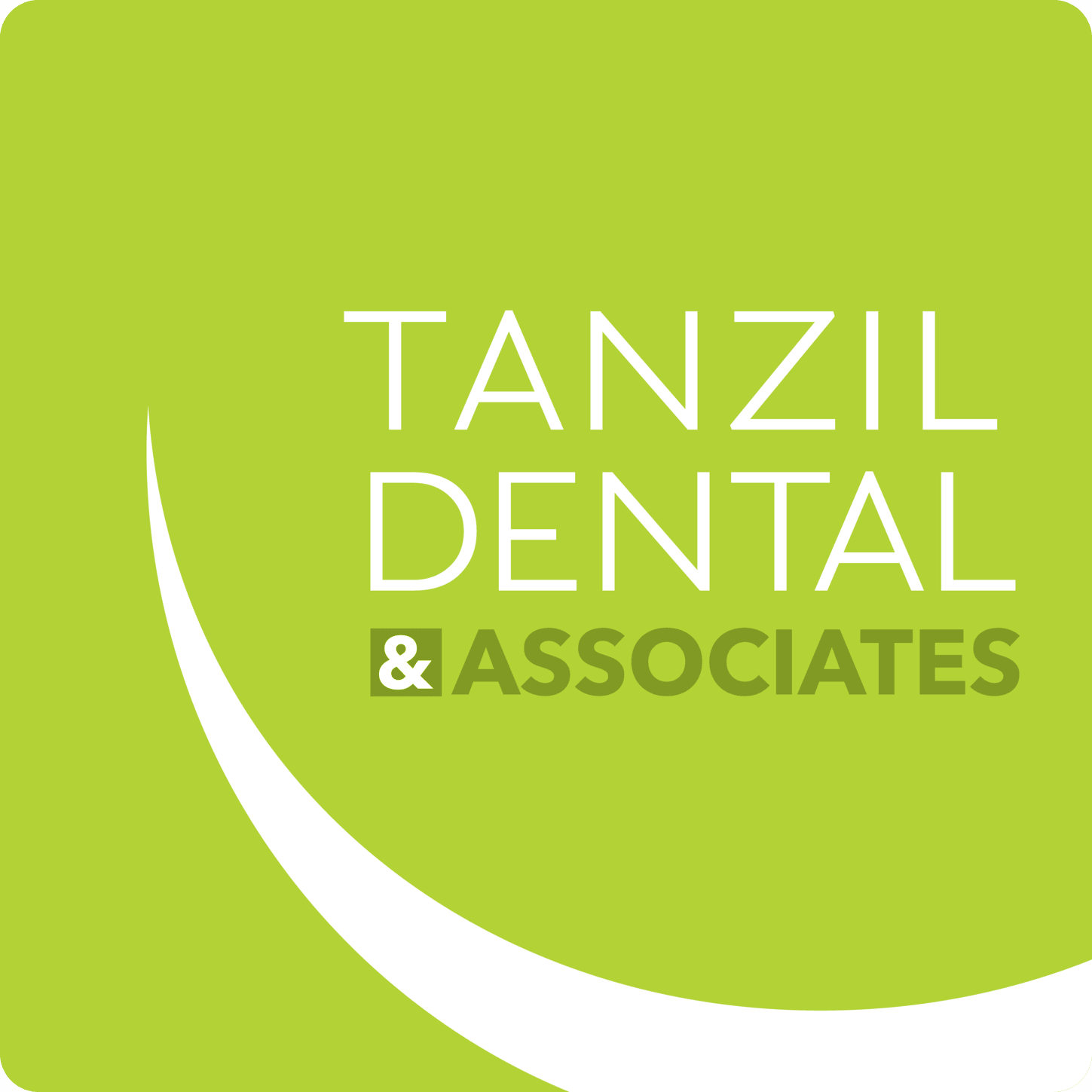 Tanzil dental and associates logo on a green background