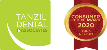 Two logos for tanzil dental and associates , one of which is a consumer choice award.