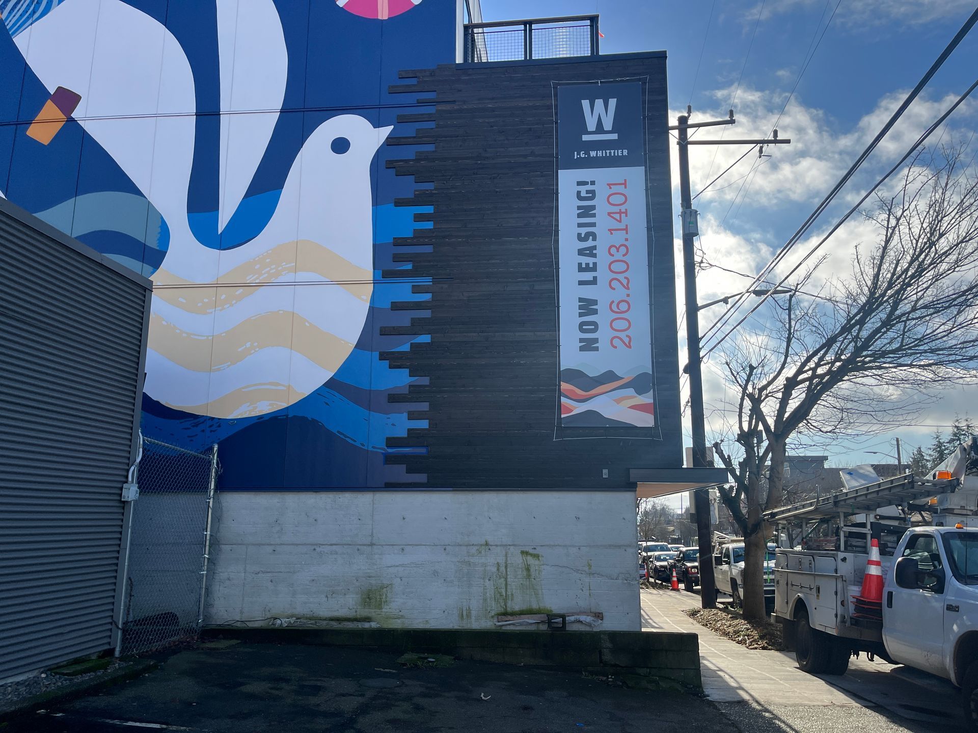 Mural of a dove on a building 