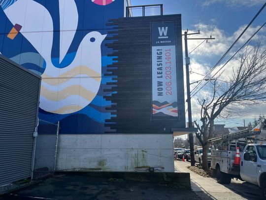 Mural of a dove on a building 