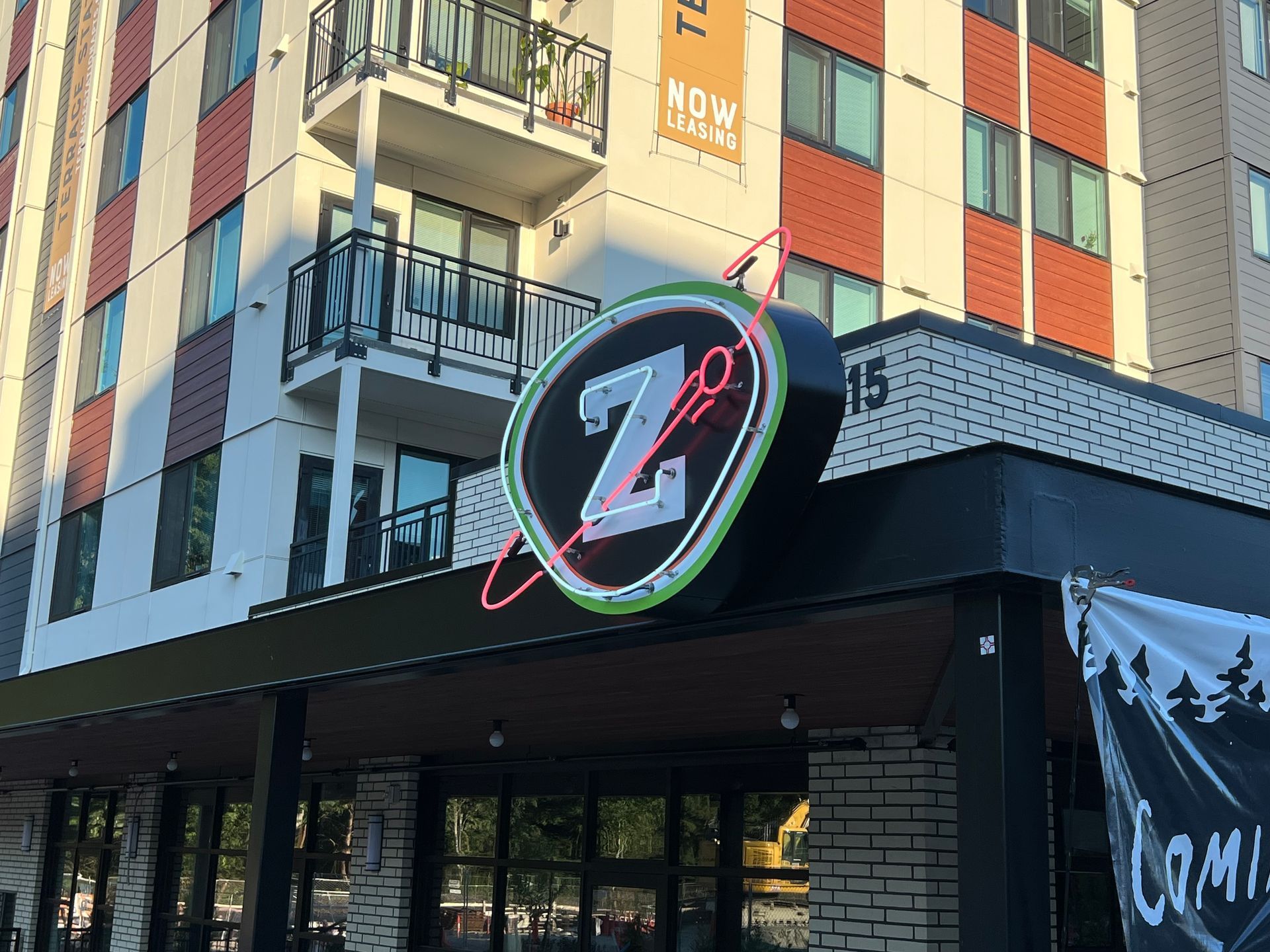 Neon sign for restaurant on a building