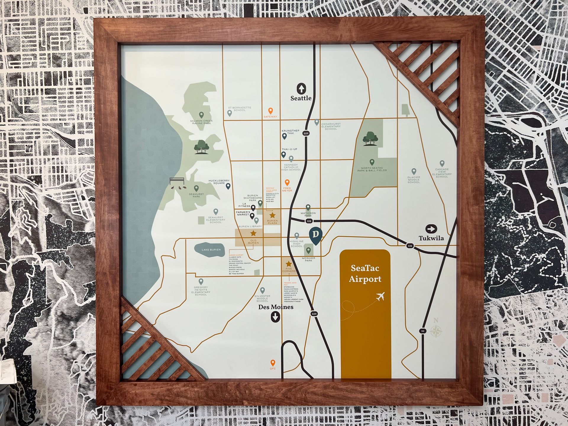 Framed map of a city