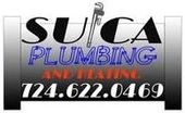 A logo for suica plumbing and heating with a phone number.