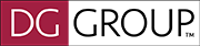 A red and white logo for a company called dg group.