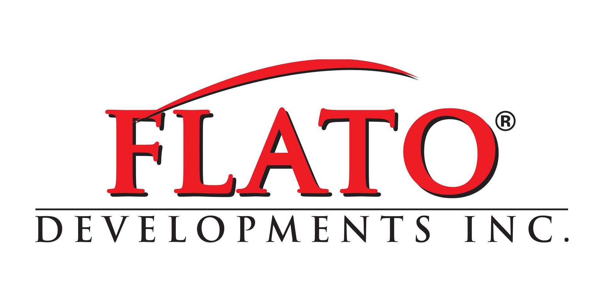 The logo for flato developments inc. is red and white