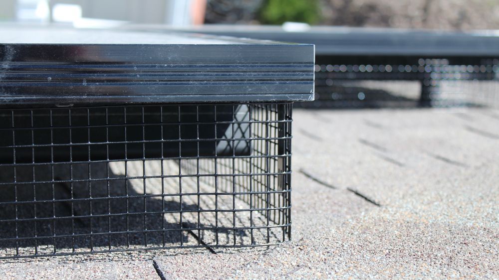 Solar panel with protective wire mesh on a shingled roof — All-Clear Gutter Guard NQ in Cairns City, QLD