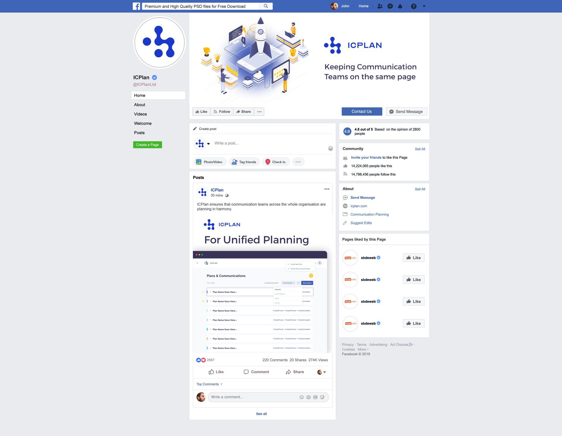 ICPlan social media facebook page mock up