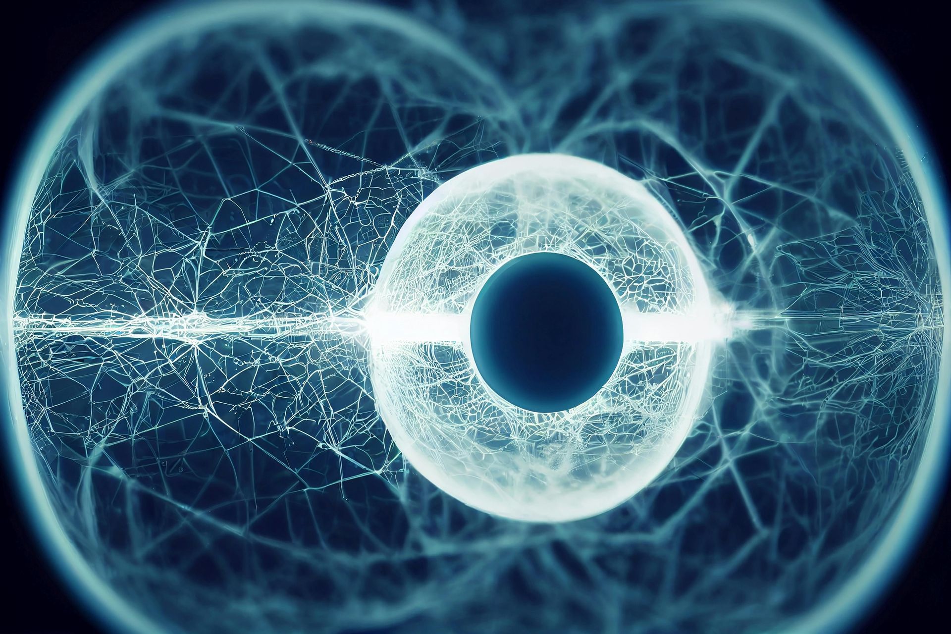 A computer generated image of a cell with a black hole in the middle. Processing trauma through the eye using EMDR and Brainspotting. 