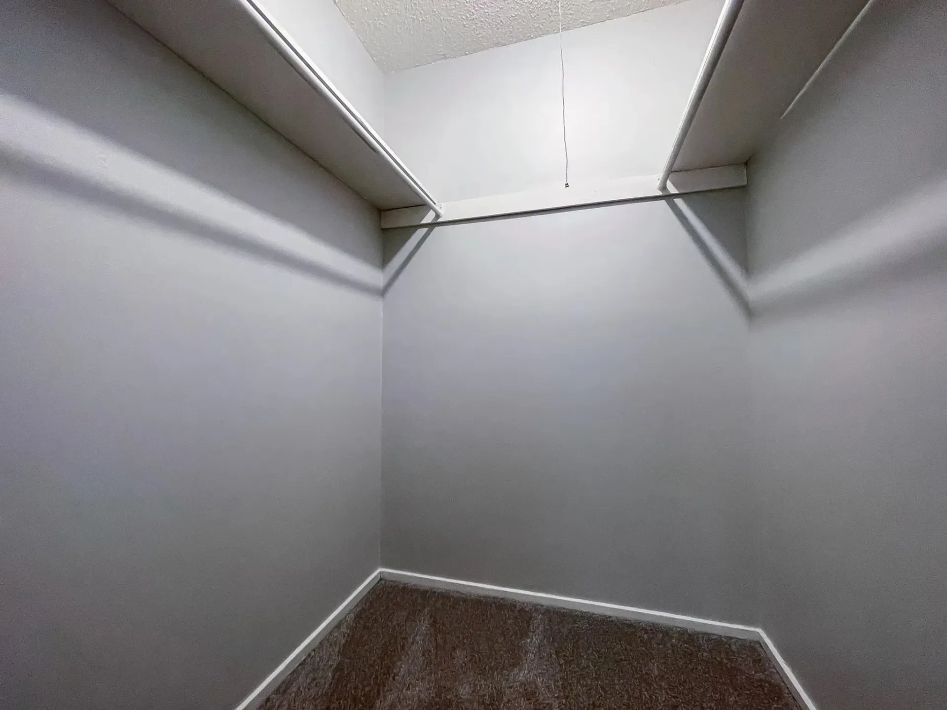 Empty closet with shelves and carpeted floor at Plantation Flats in North Charleston, SC.