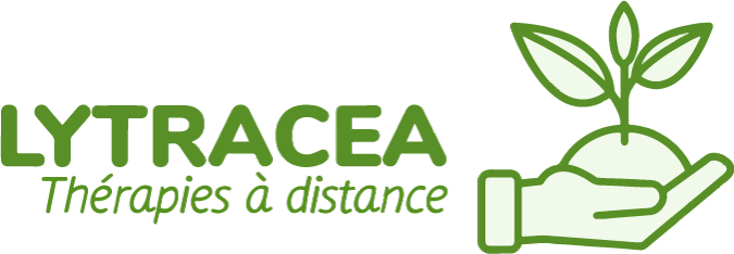 Un logo pour les thérapies lytracea à distance avec une main tenant une plante.
