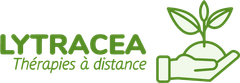 Un logo pour les thérapies lytracea à distance avec une main tenant une plante.