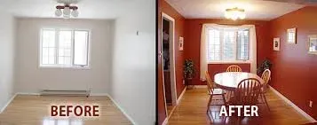 A split screen of a house, before and after