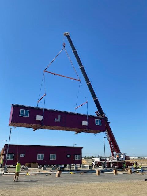 275 Ton Crane Modular Buildings in Woodland to house the homeless Buildings built by Cutting Edge Modular