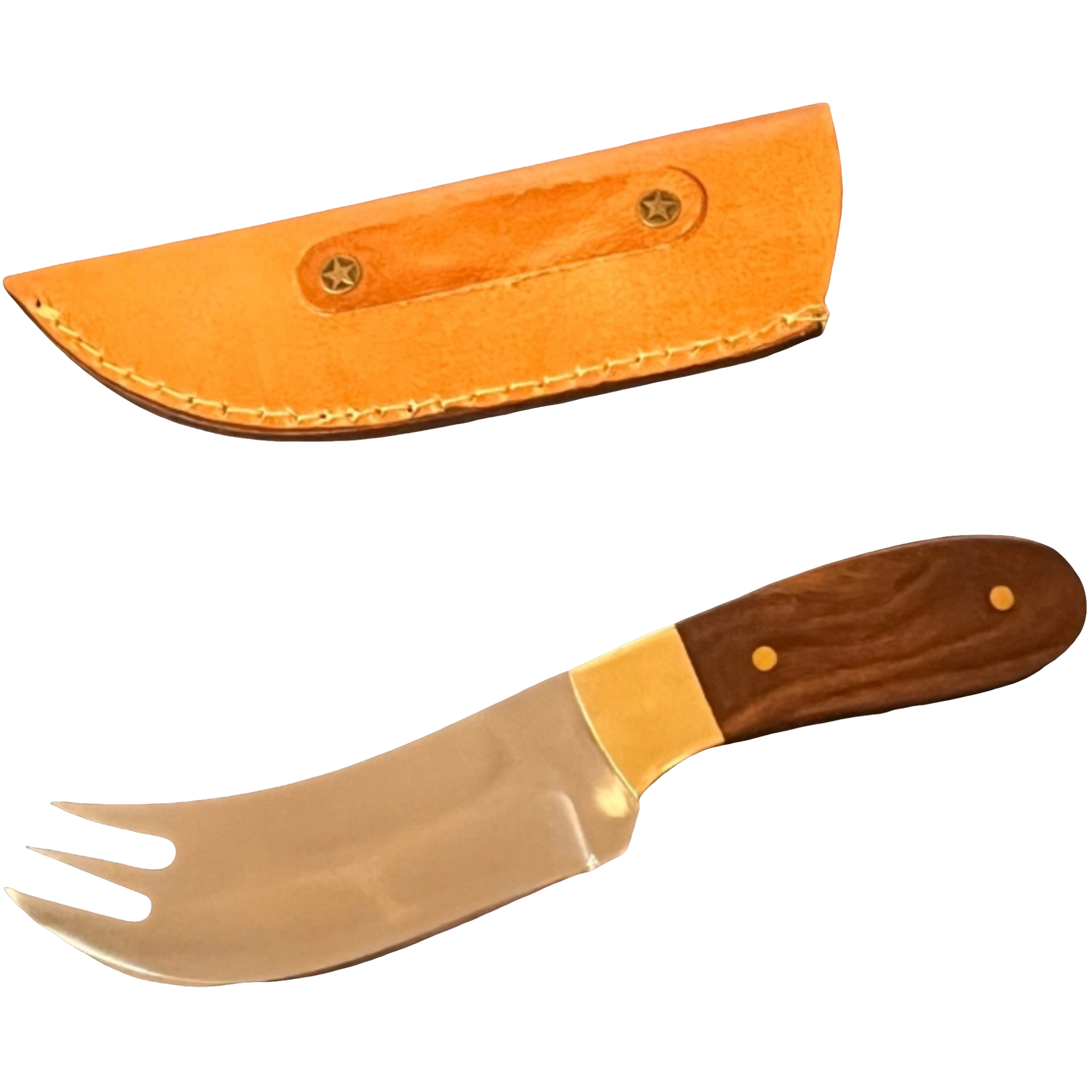 Fyreza Duo Tool BBQ en outdoor mes en vork in één met lederen schede en roestvrij staal lemmet