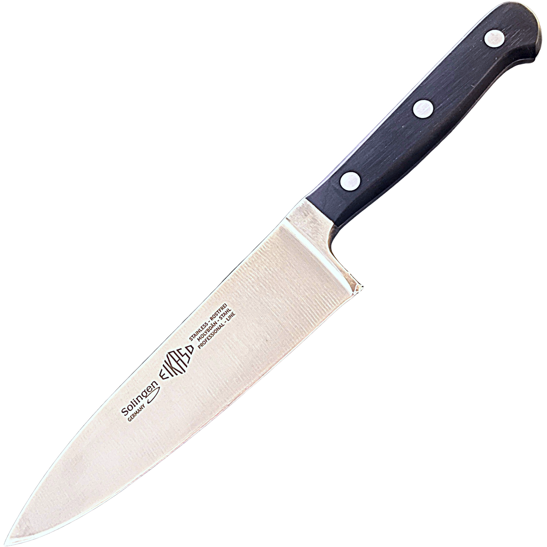 Eikaso koksmes 16 cm uit Solingen met roestvrij stalen lemmet en zwart handvat met klinknagels