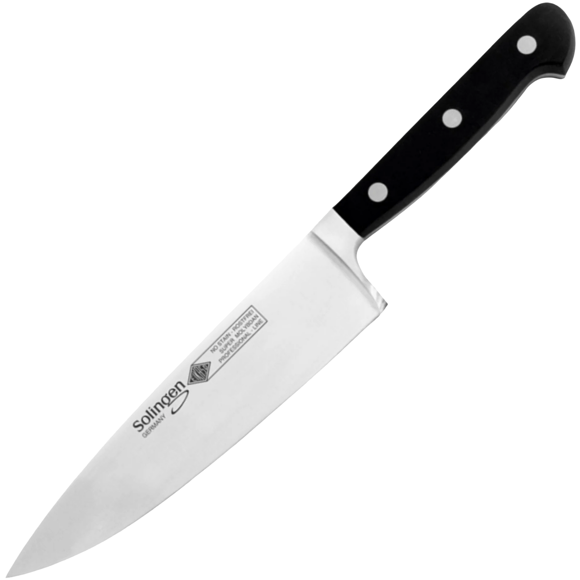 Eikaso koksmes 26 cm uit Solingen met lang roestvrij stalen lemmet en zwart handvat met klinknagels